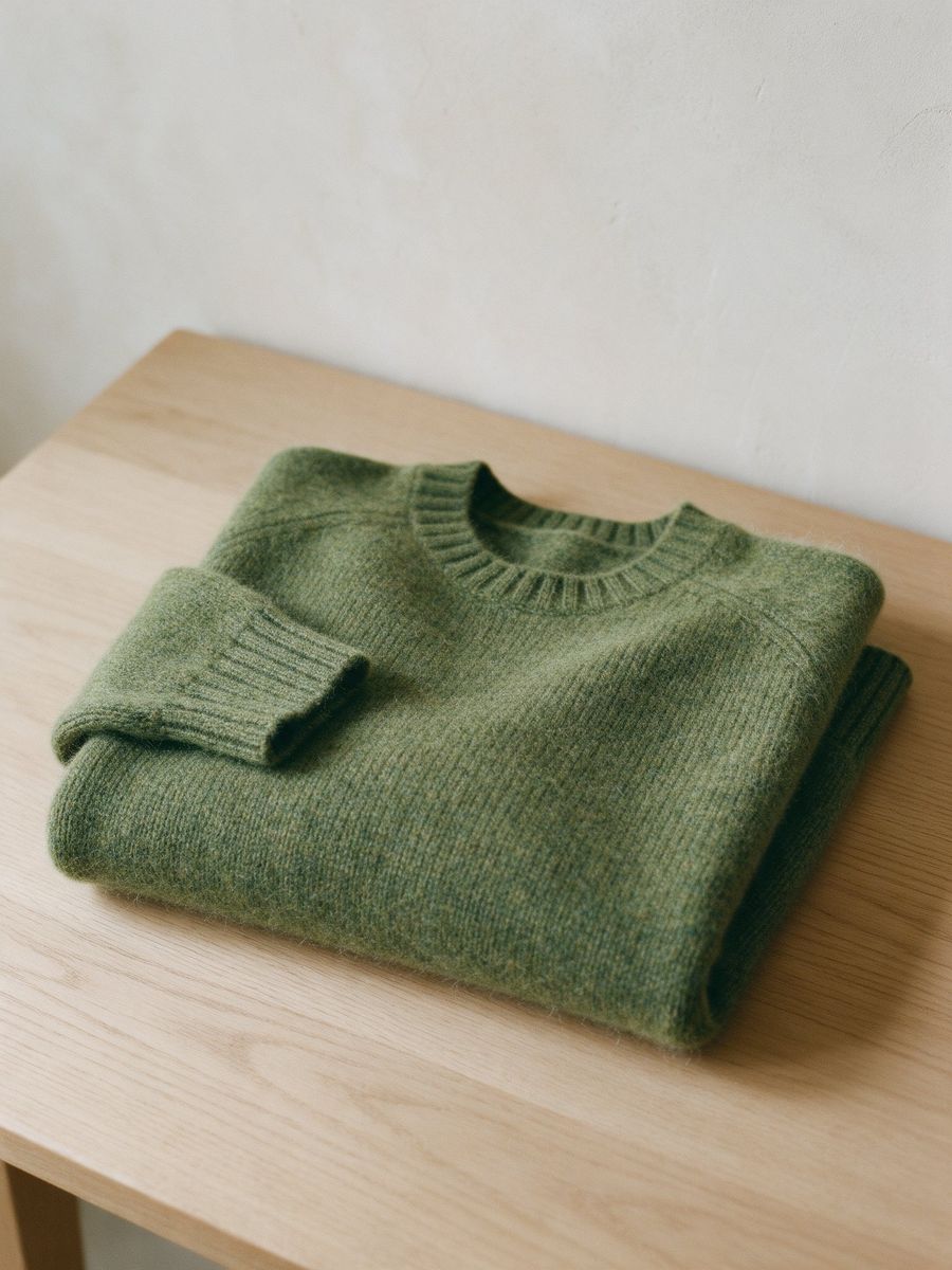Ember Lambswool Crew in moss