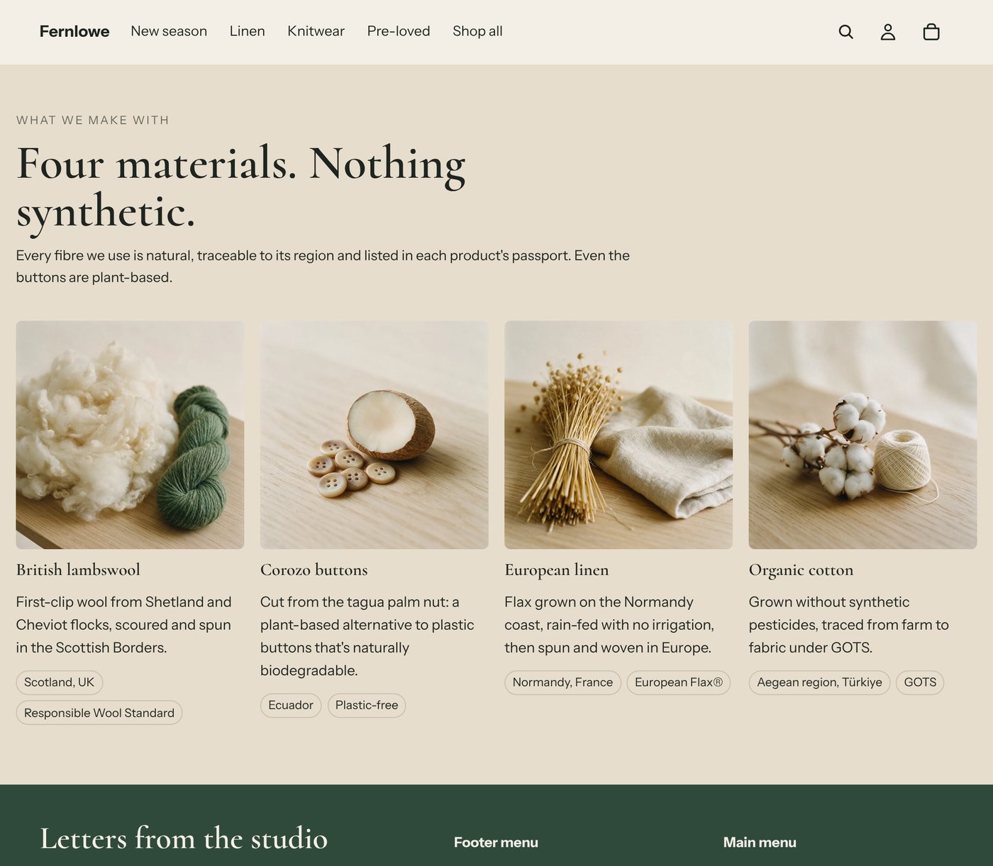 The materials library section on the Fernlowe homepage