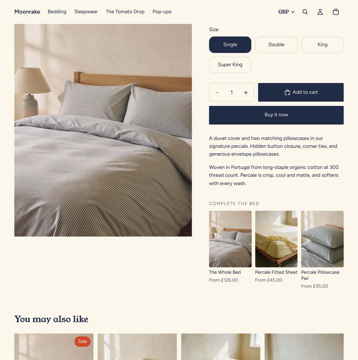 Complete the bed cross-sell on the duvet set page